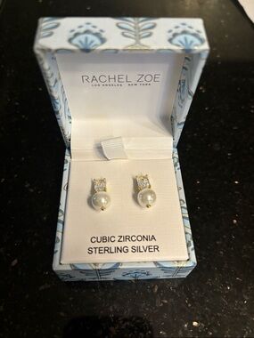 Rachel Zoe Gold-Tone Pearl and Clear Cubic Zirconia Drop Earrings
